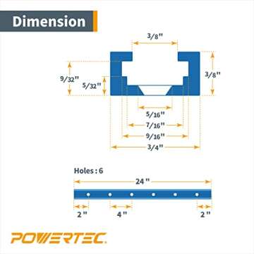 POWERTEC 71118 24 Inch Double-Cut Profile Universal T-Track with Predrilled Mounting Holes, 2 Pack, T Track for Woodworking Jigs and Fixtures, Drill Press Table, Router Table, Workbench
