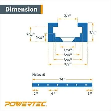 POWERTEC 71118 24 Inch Double-Cut Profile Universal T-Track with Predrilled Mounting Holes, 2 Pack, T Track for Woodworking Jigs and Fixtures, Drill Press Table, Router Table, Workbench