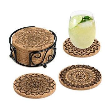 Coasters for Drinks Absorbent Cork Coasters with Holder Housewarming Gifts for New Home Present for ...