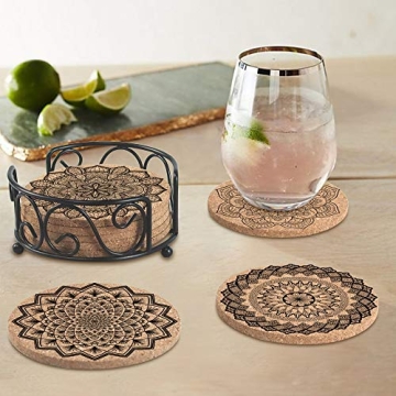 Absorbent Cork Coasters with Holder for Drinks Gift Ideas