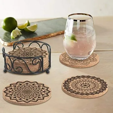 Absorbent Cork Coasters with Holder for Drinks Gift Ideas