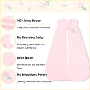 PHF Warm Micro-Fleece Baby Sleep Sack 0-6 Months, Soft Baby Wearable Blanket, 2-Way Zipper Sleeping Bags, 2 Pack Comfy Sleeping Sack for Infant Newborn Girls, Small Size, White&Pink