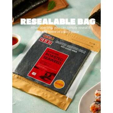 CHOI's 1(Daechun) Roasted Seaweed, Gim, Sushi Nori - (50 full sheets)- Gold Grade- Vegan, Keto, Glut...