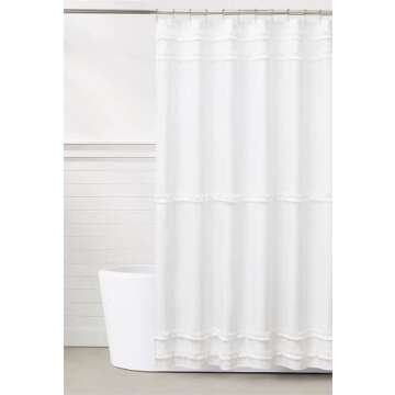 YmarisisiY White Stripe Ruffle White Shower Curtain，White Handmade Ruffle Shower Curtain Shabby Ch...