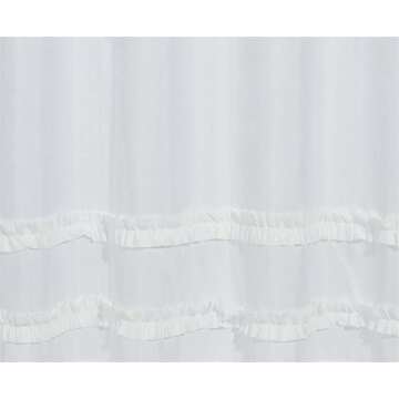 YmarisisiY White Stripe Ruffle White Shower Curtain，White Handmade Ruffle Shower Curtain Shabby Chic Farmhouse Style Bathroom Decor, Waterproof and Easy Care, 72" W x 72" H