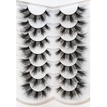 Pooplunch False Eyelashes Fluffy 8D Faux Mink Lashes Pack Dramatic 18MM Wispy Long Fake Eye Lashes 7...