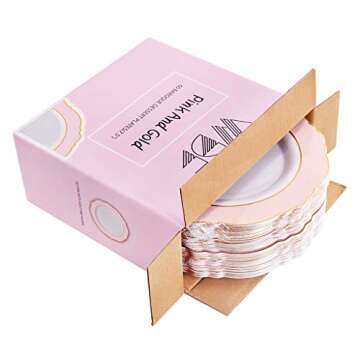 WDF 60pcs Pink Dessert Plates - 7.5inch Baroque Pink &Gold Disposable Dessert/Salad Plates for Upscale Parties &Wedding-Special for Bridal Shower &Tea Party