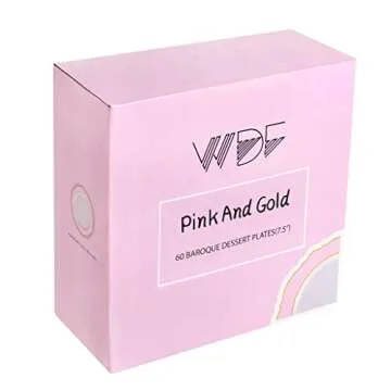 WDF 60pcs Pink Dessert Plates - 7.5inch Baroque Pink &Gold Disposable Dessert/Salad Plates for Upscale Parties &Wedding-Special for Bridal Shower &Tea Party