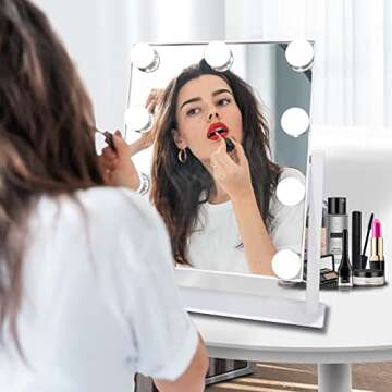 SLIMOON Hollywood Vanity Mirror with Lights, 9 Dimmable LED Bulbs Lighted Makeup Mirror with Detacha...