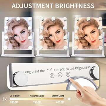 Hollywood Vanity Mirror with 3 Color Lights & 10X Magnification