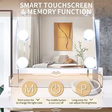 Hollywood Vanity Mirror with 3 Color Lights & 10X Magnification