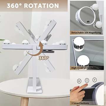 Hollywood Vanity Mirror with 3 Color Lights & 10X Magnification
