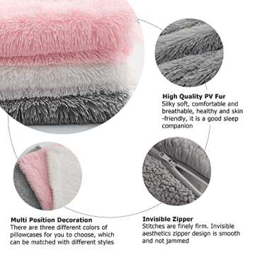 Kelarea Fluffy Body Pillow Cover with Zipper, Ultra Soft Plush Throw Pillowcase Accent Decorative Shaggy Long Pillow Covers for Couch Bed Adults Pregnant Women, 20"x54" Pink