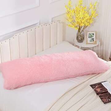 Kelarea Fluffy Body Pillow Cover with Zipper, Ultra Soft Plush Throw Pillowcase Accent Decorative Shaggy Long Pillow Covers for Couch Bed Adults Pregnant Women, 20"x54" Pink