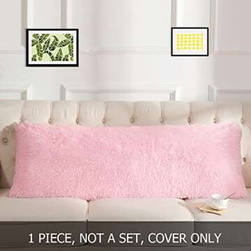 Kelarea Fluffy Body Pillow Cover with Zipper, Ultra Soft Plush Throw Pillowcase Accent Decorative Shaggy Long Pillow Covers for Couch Bed Adults Pregnant Women, 20"x54" Pink