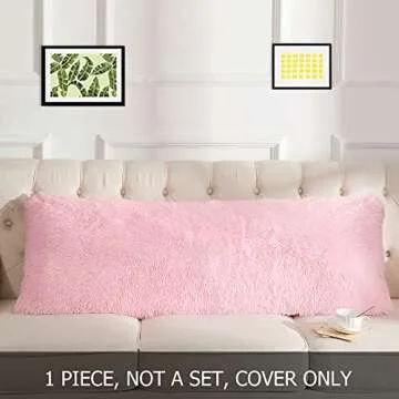 Kelarea Fluffy Body Pillow Cover with Zipper, Ultra Soft Plush Throw Pillowcase Accent Decorative Shaggy Long Pillow Covers for Couch Bed Adults Pregnant Women, 20"x54" Pink