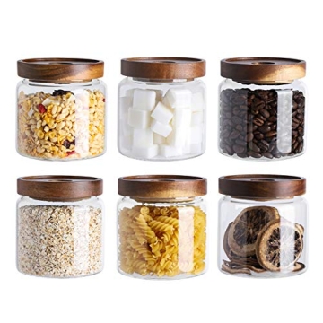 Kanwone Glass Storage Jars Set of 6, 17 Ounce Airtight Food Storage Containers with Bamboo lids, Cle...