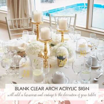 Vicenpal 30 Sets Arch Acrylic Sign Gold Printed 1-30 Table Signs with Stands Calligraphy Clear Table...