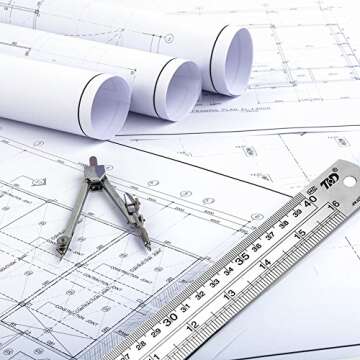 ZZTX Classic Ruler 12 Inch Stainless Steel Ruler High Quality Straight Edge Metal Rulers for Measuring Tool 6 Pack Set