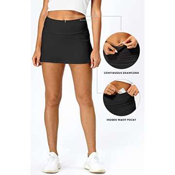 icyzone Athletic Tennis Skirts for Women with Pockets Shorts, Workout Running Golf Skorts (Black, Medium)