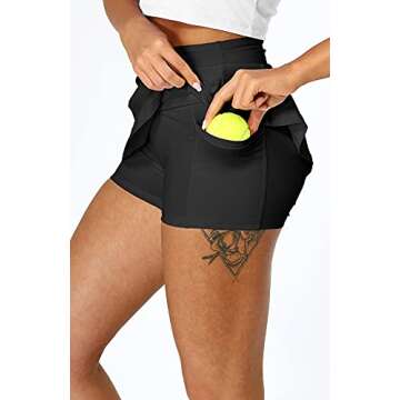 icyzone Athletic Tennis Skirts for Women with Pockets Shorts, Workout Running Golf Skorts (Black, Medium)