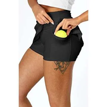 icyzone Athletic Tennis Skirts for Women with Pockets Shorts, Workout Running Golf Skorts (Black, Medium)