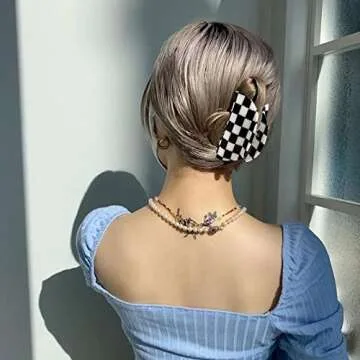 Furitou 2 Pack Checkered Hair Clip Hair Claw Clips Banana Barrettes Black and White Hair Clips ​Strong Hold Large Hair Accessories for Women