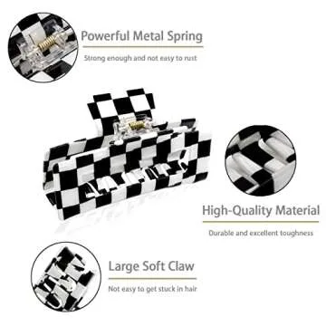 Furitou 2 Pack Checkered Hair Clip Hair Claw Clips Banana Barrettes Black and White Hair Clips ​Strong Hold Large Hair Accessories for Women