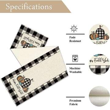 WHOMEAF Happy Fall Y'all Burlap Table Runner Buffalo Check Plaid Pumpkin Farmhouse Table Runners Autumn Seasonal Table Center Decor for Home Kitchen Dining Party Holidays Wedding in/Outdoor(13x72in)