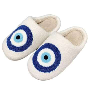 Evil Eyes Slippers Cozy Warm Plush Slip-On House Shoes for Women Men Cute Warm Cozy Fuzzy Home Slipp...