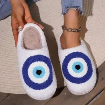Evil Eyes Slippers Cozy Warm Plush Slip-On House Shoes for Women Men Cute Warm Cozy Fuzzy Home Slipper Evil Eyes 41-42