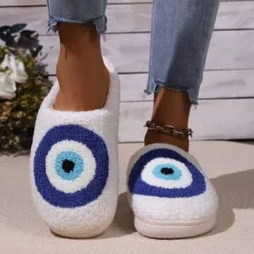 Evil Eyes Slippers Cozy Warm Plush Slip-On House Shoes for Women Men Cute Warm Cozy Fuzzy Home Slipper Evil Eyes 41-42