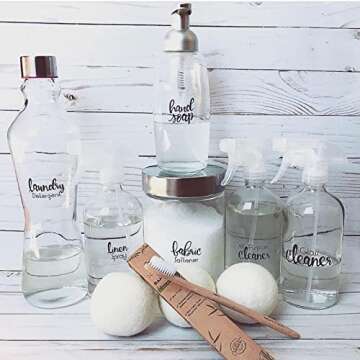 Suwimut 9 Pack Glass Spray Bottles, 16oz Empty Clear Boston Round Bottles Refillable Container with Trigger Sprayer for Cleaning Solutions, Essential Oils, Misting Plants