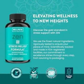 WellPath Zen Stress Relief Supplement + Mood Support | Calm, Stress & Energy Support | Ashwagandha Root, Rhodiola Rosea, L-Theanine, Lemon Balm | Herbal Capsules, 60 Ct