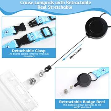 6 Sets Cruise Lanyards Retractable Lanyards Waterproof ID Badge Holders with 8 Pcs Cruise Luggage Tags for Carnival Cruise(Vibrant Sailing)
