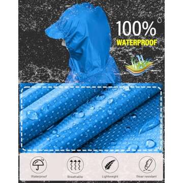 iCreek Hooded Rain Poncho with Pocket Waterproof Lightweight Unisex Raincoat Jacket for Hiking, Camp...