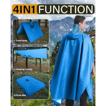 iCreek Hooded Rain Poncho with Pocket Waterproof Lightweight Unisex Raincoat Jacket for Hiking, Camping, Outdoor (Sky Blue, Small)