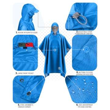 iCreek Hooded Rain Poncho with Pocket Waterproof Lightweight Unisex Raincoat Jacket for Hiking, Camping, Outdoor (Sky Blue, Small)