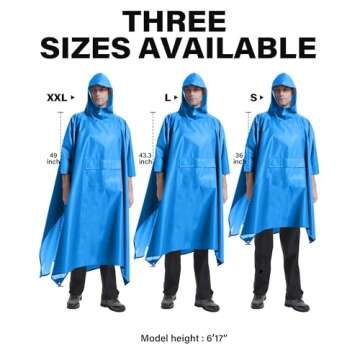 iCreek Hooded Rain Poncho with Pocket Waterproof Lightweight Unisex Raincoat Jacket for Hiking, Camping, Outdoor (Sky Blue, Small)