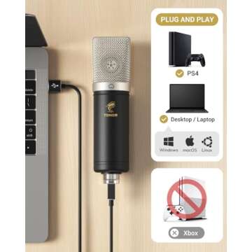 Condenser Microphone 192kHz/24Bit, TONOR USB Cardioid Computer Mic Kit with Upgraded Boom Arm/Spider...