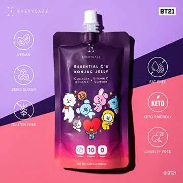 EVERYDAZE BT21 Essential C’s Konjac Jelly | Vegan Collagen & Vitamin C | Fruity Snack Pack