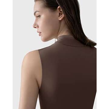 PUMIEY Sleeveless Bodysuit for Women Mock Turtle Neck Sexy Tank Tops Body Suits Women Clothing Chocolate X-Small