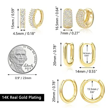 ALEXCRAFT Gold Hoop Earrings Set 4 Pairs for Women