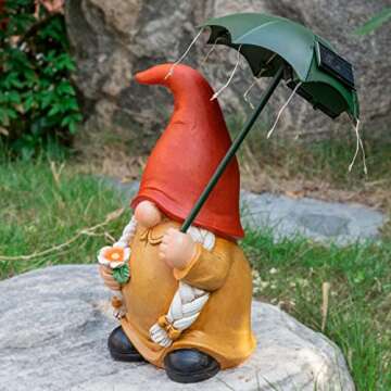 WONDHOME Garden Gnome Statues Outdoor Decoration Patio Yard Lawn Solar Gnomes Lady with Umbrella Lights Christmas Halloween Birthday Gift for Woman Mom,Umbrella Gnome