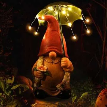 WONDHOME Garden Gnome Statues Outdoor Decoration Patio Yard Lawn Solar Gnomes Lady with Umbrella Lights Christmas Halloween Birthday Gift for Woman Mom,Umbrella Gnome
