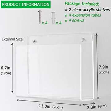 XOHYW 2 Pcs Magazine Holder, Wall Mount Clear Acrylic Magazine Rack, Organizer Folder, Bookshelf, Fi...