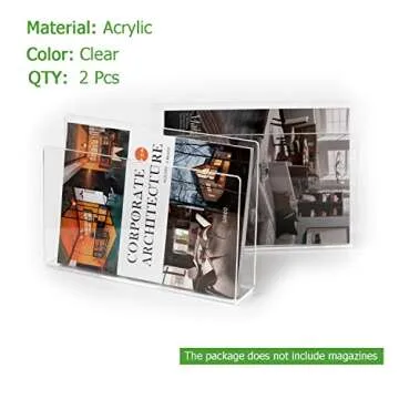XOHYW 2 Pcs Magazine Holder, Wall Mount Clear Acrylic Magazine Rack, Organizer Folder, Bookshelf, File Storage Rack for Waiting Room, Living Room, Office, Home Display