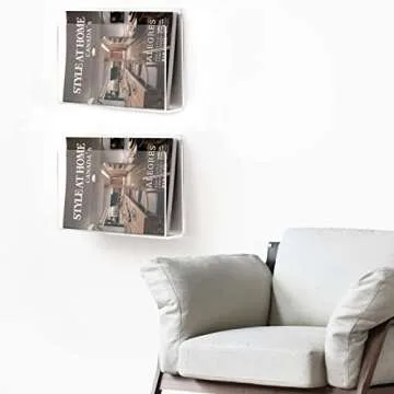 XOHYW 2 Pcs Magazine Holder, Wall Mount Clear Acrylic Magazine Rack, Organizer Folder, Bookshelf, File Storage Rack for Waiting Room, Living Room, Office, Home Display