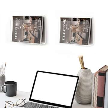 XOHYW 2 Pcs Magazine Holder, Wall Mount Clear Acrylic Magazine Rack, Organizer Folder, Bookshelf, File Storage Rack for Waiting Room, Living Room, Office, Home Display