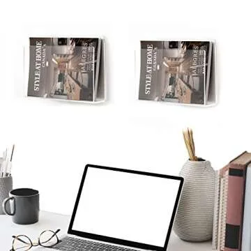 XOHYW 2 Pcs Magazine Holder, Wall Mount Clear Acrylic Magazine Rack, Organizer Folder, Bookshelf, File Storage Rack for Waiting Room, Living Room, Office, Home Display